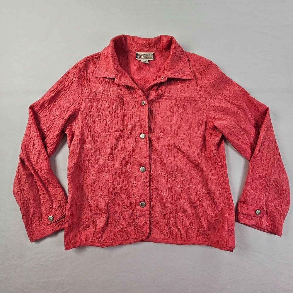 GW Jeans Co Textured Jacket Womens Large Coral Pink Button Front Blazer